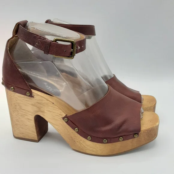 Lucky Brown Nelora Retro Boho Leather Upper Wooden Platform Heel - Picture 5 of 13
